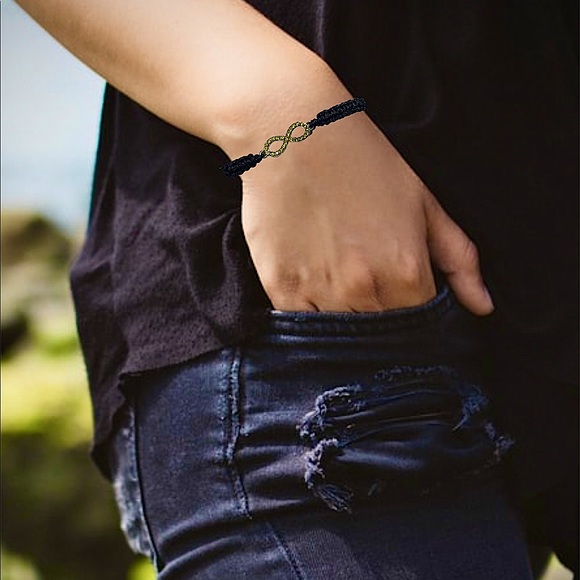 Black & Yellow Retro Rhinestone Studded Infinity Adjustable Bracelet - Picture 1 of 4